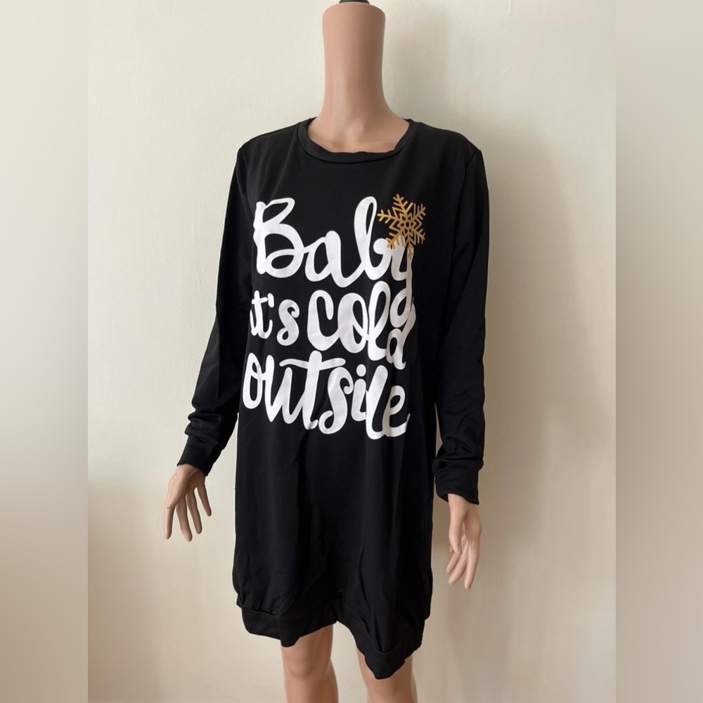 Brand new women’s black pullover sweatshirt long sleeve tunic dress XL